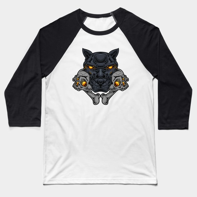 Panther Head Skull Baseball T-Shirt by Mako Design 